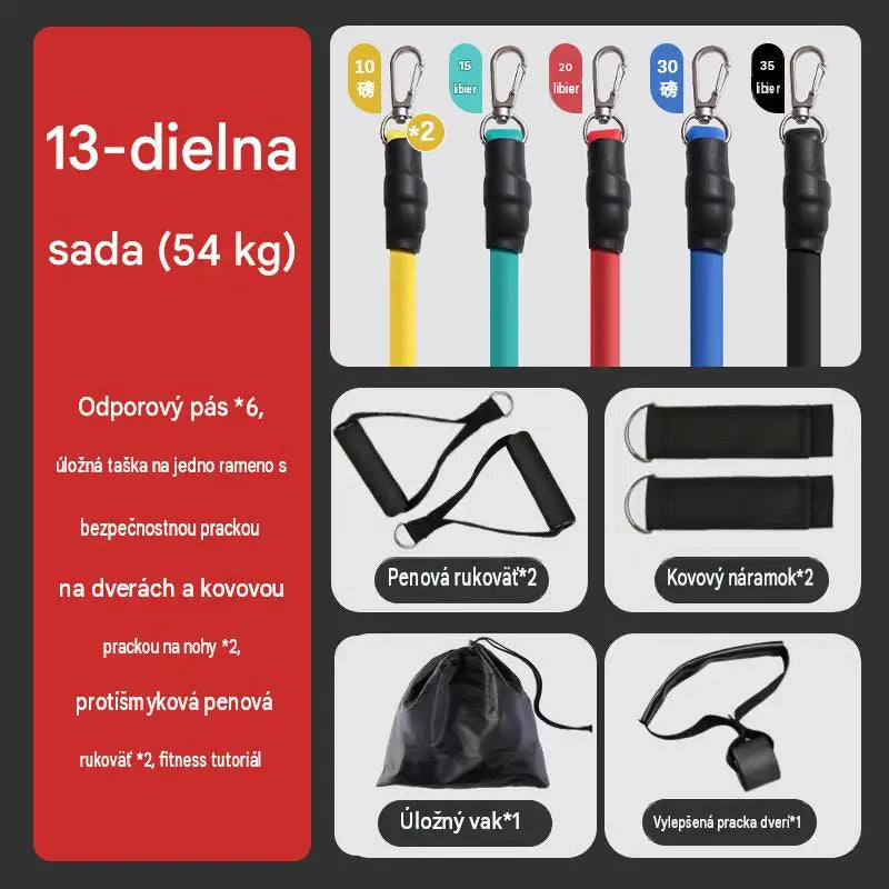💪13-częściowy zestaw taśm oporowych z rączkami do treningów domowych