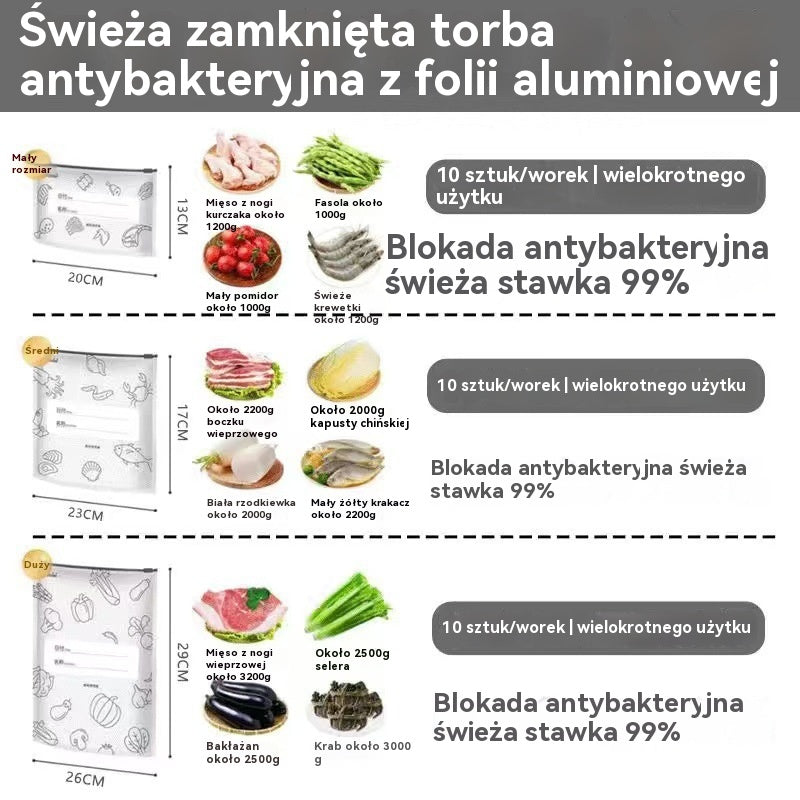 🥩【60 sztuk】Aluminiowa torba spożywcza z zamknięciem strunowym, zapewniająca świeżość i możliwość przechowywania w lodówce w gospodarstwie domowym
