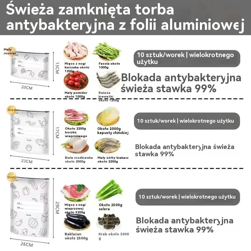 🥩【60 sztuk】Aluminiowa torba spożywcza z zamknięciem strunowym, zapewniająca świeżość i możliwość przechowywania w lodówce w gospodarstwie domowym