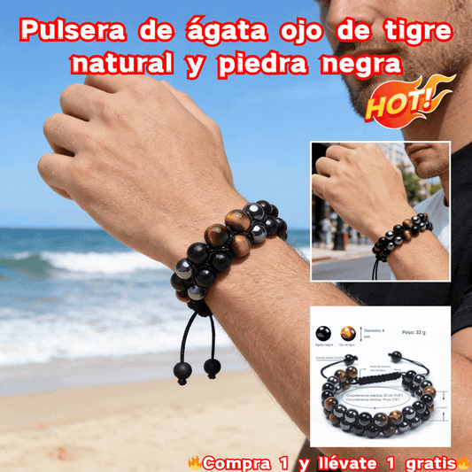 50%OFF🔥Pulsera de triple protección: auténtica ágata ojo de tigre y piedra biliar negra. El regalo perfecto.