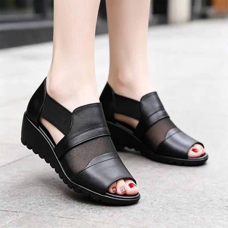 rozmiary【35–41】👡👡 Eleganckie sandały damskie dla mam. Miękka skóra, lekka podeszwa na platformie