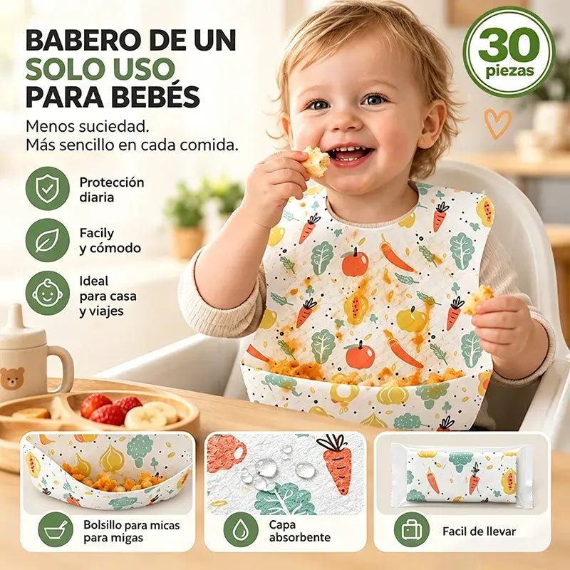 🛡️【30 komada】👶 Jednokratni podbradak za bebe s vodootpornim 3D džepom – tanak, vodootporan i praktičan za svakodnevnu upotrebu 🍽️