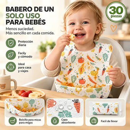 🛡️【30 komada】👶 Jednokratni podbradak za bebe s vodootpornim 3D džepom – tanak, vodootporan i praktičan za svakodnevnu upotrebu 🍽️
