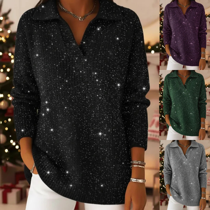 🔥Produkt hitowy -50%🔥【S-3XL】Marzycielski damski, modny i elegancki sweter z dzianiny z dekoltem w serek i wzorem rozgwieżdżonego nieba