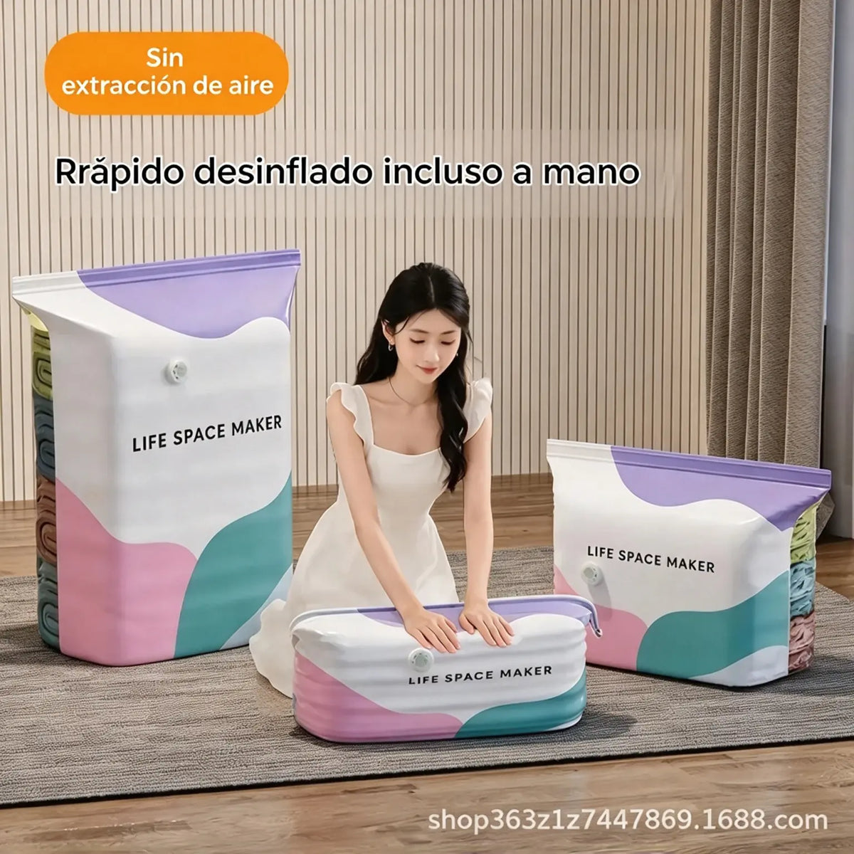 🧳 Pack de 5【Compra 3 y Llévate 2 GRATIS】Bolsas de Almacenaje al Vacío para Ropa, Sin Bomba, Bolsas Cúbicas Grandes para Ahorrar Espacio en Organizar Armarios, Viajes y Mudanzas