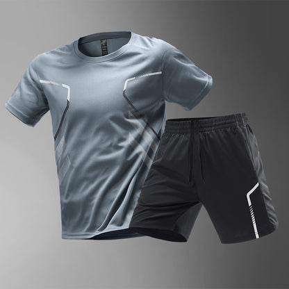 [M-5XL] Muško sportsko odijelo od 2 dijela od ledeno svilenog materijala koje se brzo suši - udobna majica kratkih rukava i kratke hlače