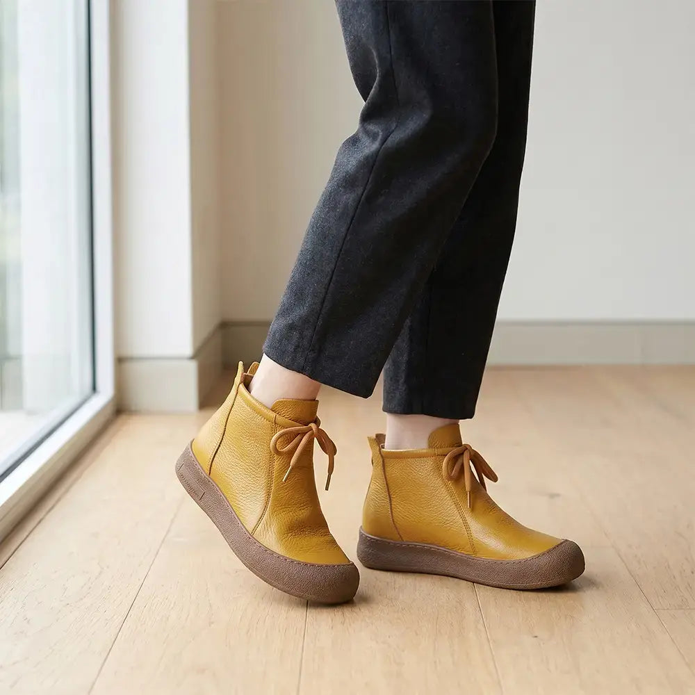 ✨【35–40 rozmiary】Damskie ciepłe botki skórzane na kostkę, sznurowane, dostępne w wielu kolorach 🥰