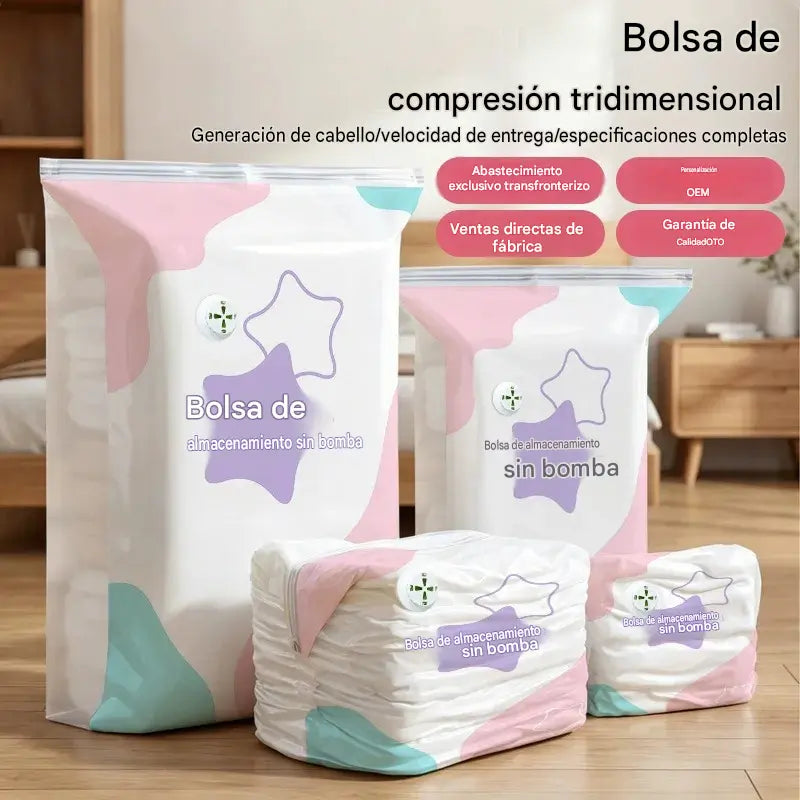 🧳【Juego de 5 piezas】💨Bolsa de almacenamiento al vacío grande y compresible: no requiere bomba, es a prueba de fugas e ideal para ahorrar espacio en maletas y en casa