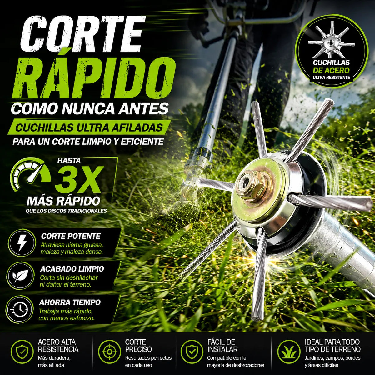 🔥✨【Compra 1 y llévate 1 gratis：2 piezas】🔥 Cabezal de corte reemplazable para cortacésped/desbrozadora - cabezal de corte de acero para cortar césped 🌿✂️⚙️