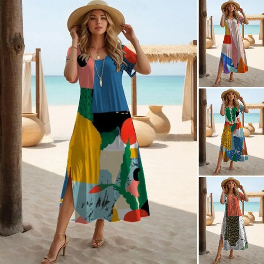 🔥✨【Ograniczona ilość】【S-3XL】🌈2026 nowa moda elegancka, swobodna, dopasowana kolorystycznie sukienka plażowa odpowiednia na wakacje nad morzem