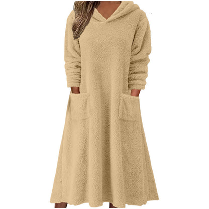 💥【S-3XL】Dámské volné ležérní fleecové šaty s kapucí a dlouhým rukávem, nové z roku 2025