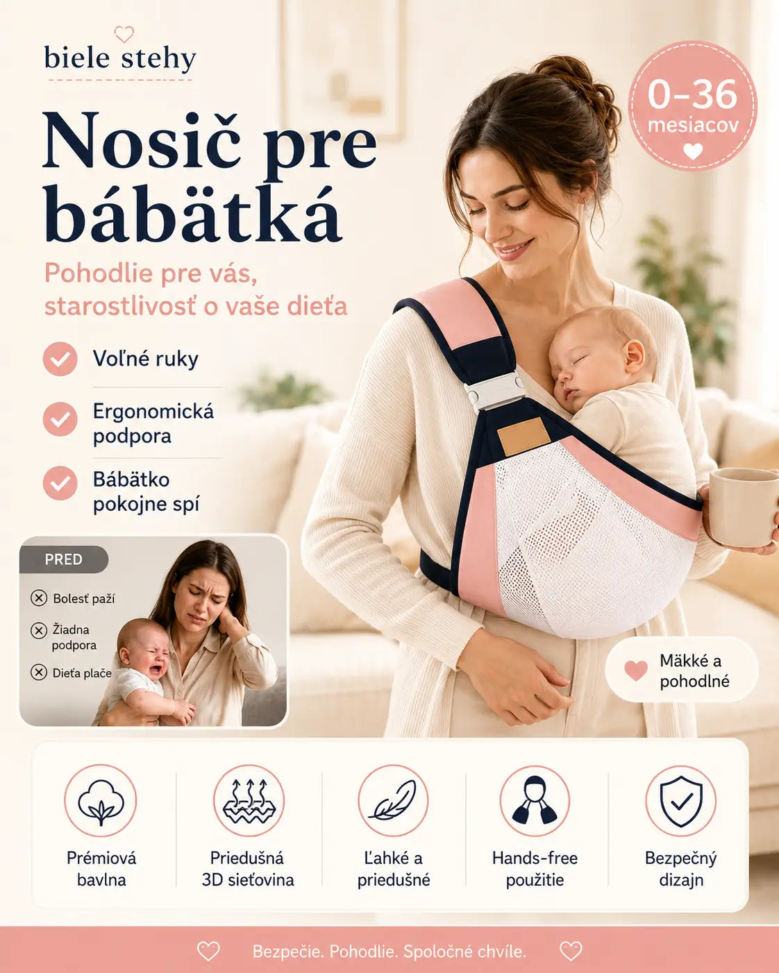 👶 Ľahký ergonomický nosič pre bábätká | Ideálny na prechádzky a cestovanie ✈️