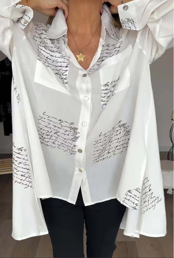 🥰【S-5XL】Cămașă de damă cu mânecă lungă cu imprimeu la modă cu rever 3912257