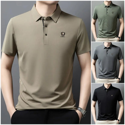 【M-4XL】Verano 2026 Nuevo polo casual con solapa de media manga de seda helada