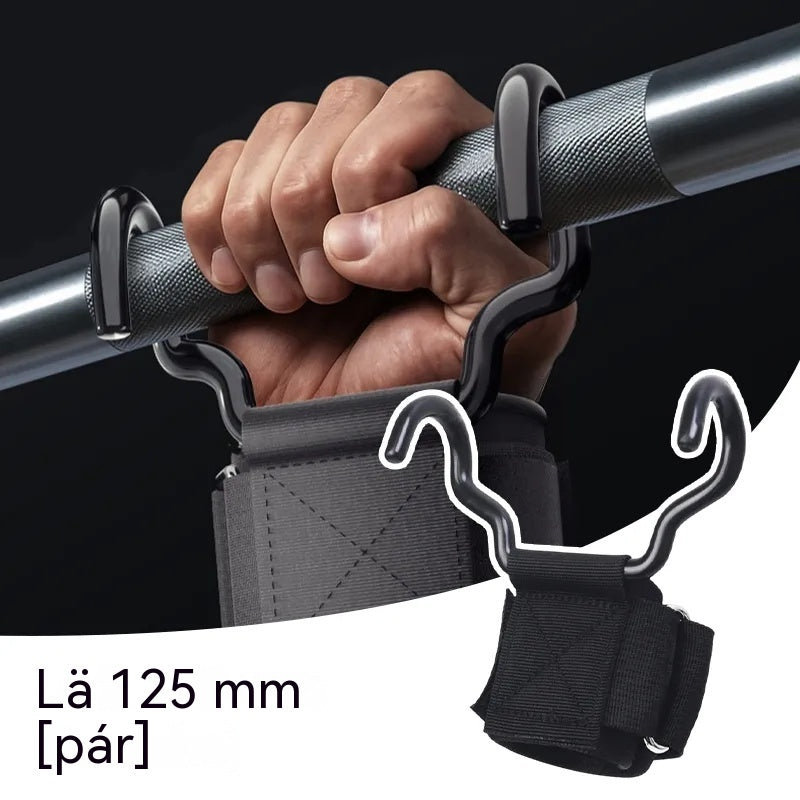 Sada 2 fitness hákov pre kulturistiku a vzpieranie, 125 mm rozšírená podpora, protišmykové popruhy na zápästie, nosnosť 250 kg pre príťahy a mŕtve ťahy