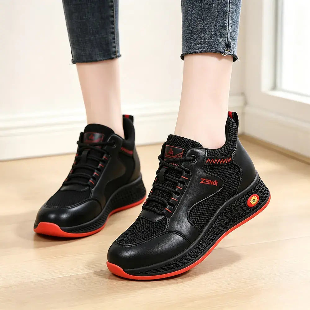 【35-41】👟Damskie czarne, skórzane, płaskie, wsuwane buty robocze – antypoślizgowe, amortyzowane – oddychające, lekkie i wygodne