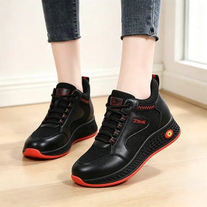【35-41】👟Damskie czarne, skórzane, płaskie, wsuwane buty robocze – antypoślizgowe, amortyzowane – oddychające, lekkie i wygodne