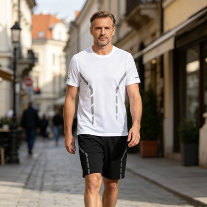 【L-5XL】Muško ljetno tanko elastično brzosušeće sportsko odijelo za trčanje i fitness - ledeno svileno mrežasto, kratke rukave i kratke hlače