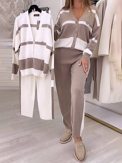 🐏🔥【S-5XL】【Dzianina + spodnie】✨🎉 Stylowy dwuczęściowy komplet z dzianiny w blokach kolorów