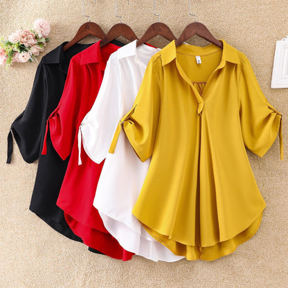 ✨💗【Stoc limitat🔥】【S-3XL】 2025, la modă nouă, elegantă, cămașă lejeră, casual, din șifon, de culoare uni