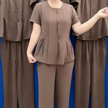 😍🌹【Top + nohavice】 (M–4XL) Každodenný a pohodlný set, tvarujúci a štýlový, vo veľkých veľkostiach, moderný.