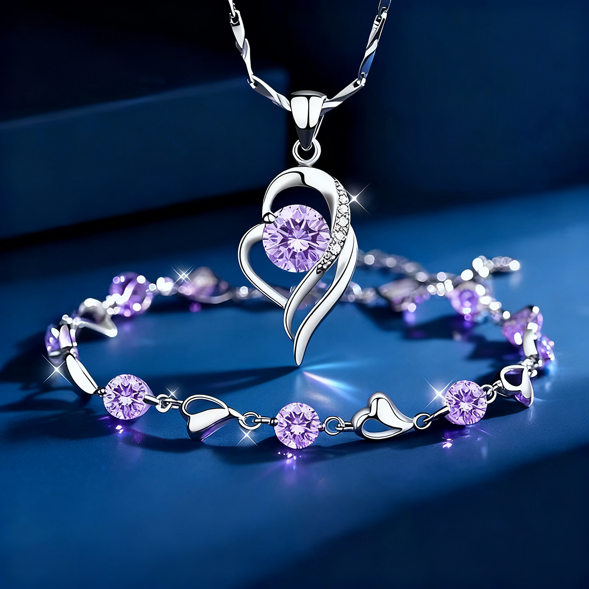 ✨✨【Kup 1, dostaniesz 1 gratis】💎Zestaw bransoletki i naszyjnika Serce Oceanu, srebro 925
