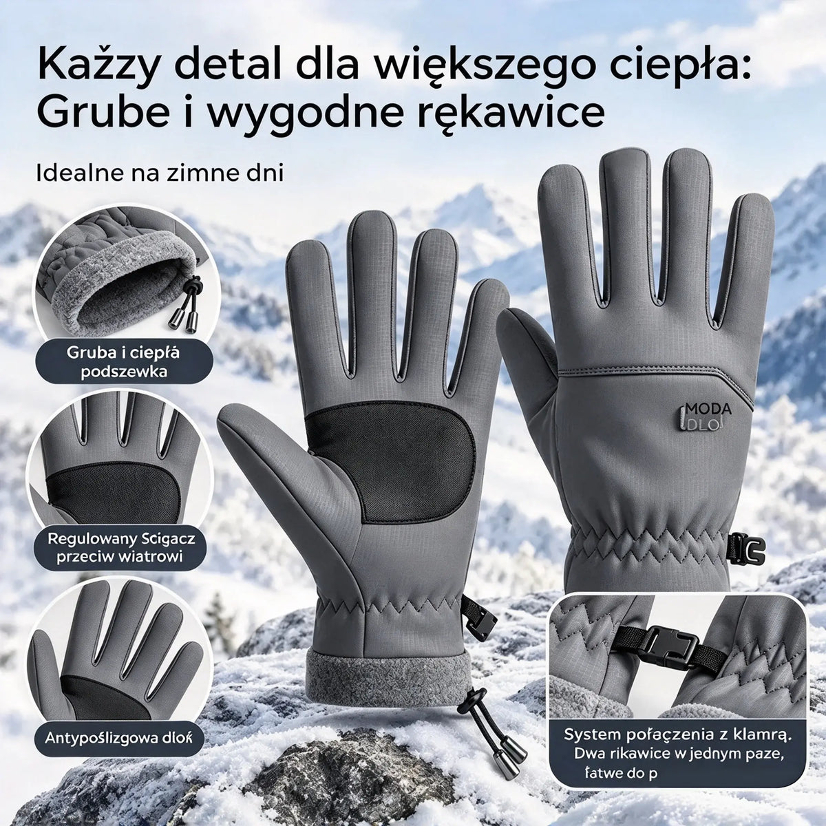 🧤 Zimowe rękawice męskie, wiatro- i wodoodporne, podszyte pluszem, z funkcją ekranu dotykowego, antypoślizgowa dłoń, idealne do jazdy na rowerze, narciarstwa i wędrówek
