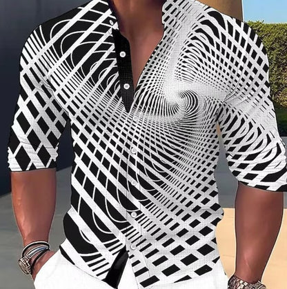 👔【S-6XL】Męska bawełniana koszula z nadrukiem-3648369