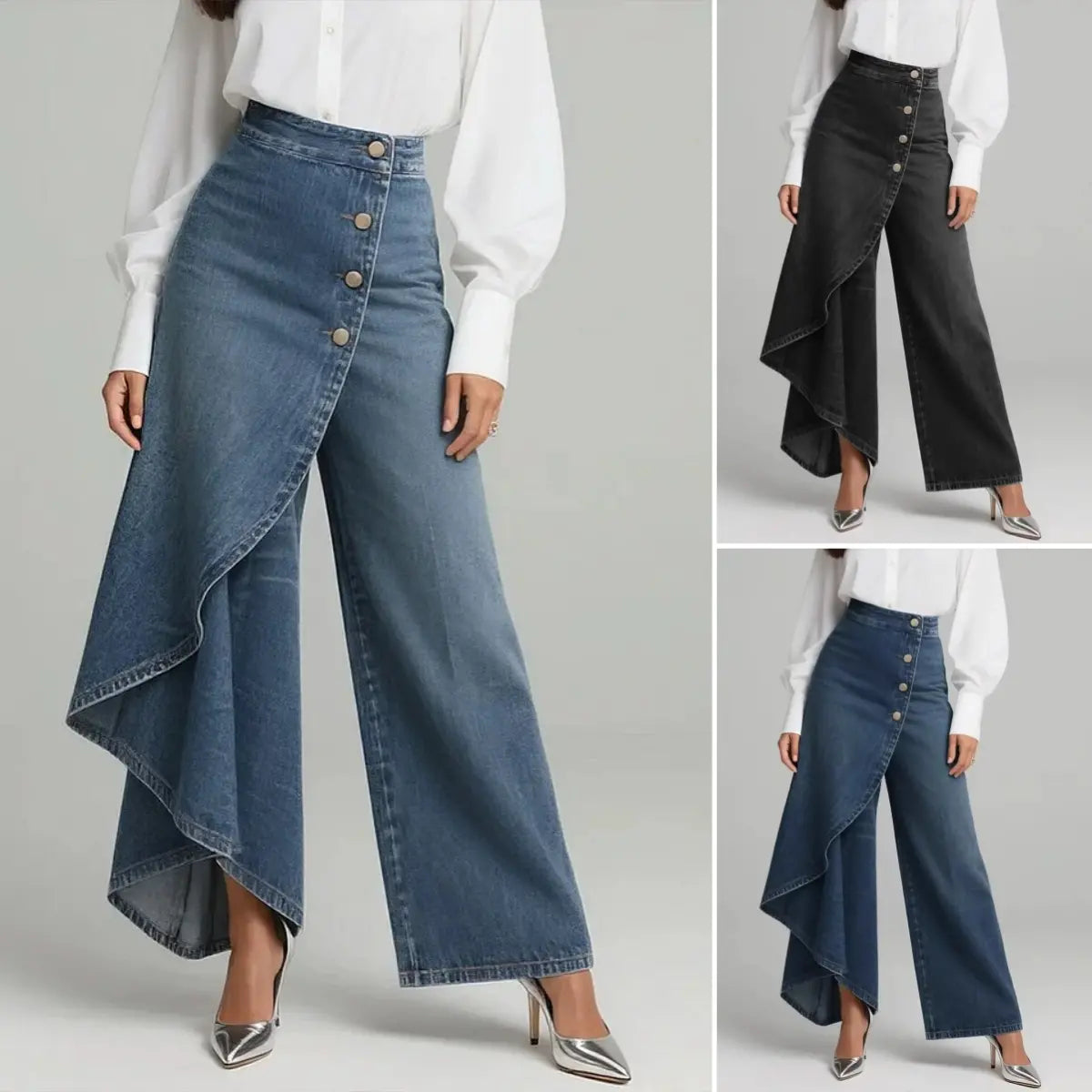 🥇Spodnie jeansowe damskie z wysokim stanem, luźny krój, wygodne w noszeniu, elegancki i modny design.-4241213