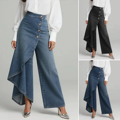🥇Spodnie jeansowe damskie z wysokim stanem, luźny krój, wygodne w noszeniu, elegancki i modny design.-4241213
