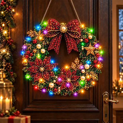 🎄 Świąteczna korona DIY z diamentami, perłami i światłami LED! Wytrzymała płyta akrylowa・9 świątecznych wzorów・Idealna dekoracja drzwi, ścian i okien