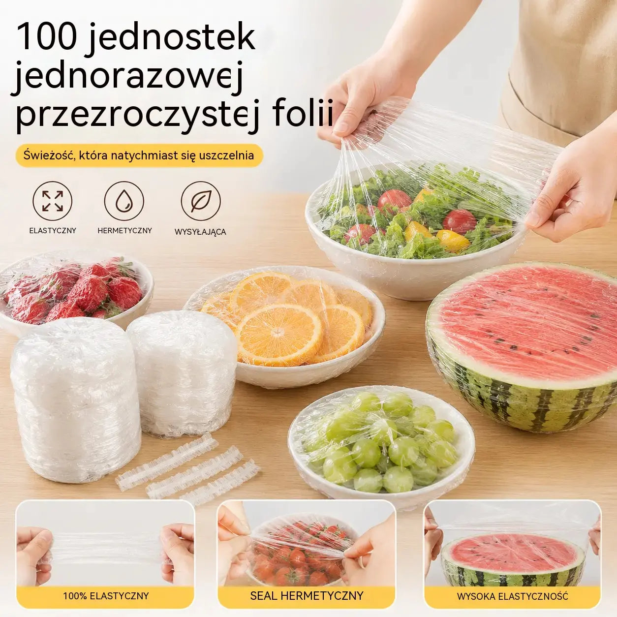 [200 arkuszy w opakowaniu] Jednorazowa folia spożywcza, odpowiednia do pojemników i żywności. Charakteryzuje się doskonałą przyczepnością, dobrymi właściwościami uszczelniającymi i jest łatwa w użyciu.