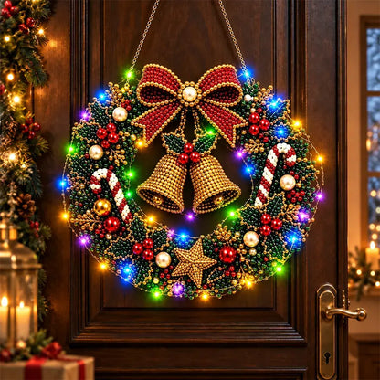 🎄 Świąteczna korona DIY z diamentami, perłami i światłami LED! Wytrzymała płyta akrylowa・9 świątecznych wzorów・Idealna dekoracja drzwi, ścian i okien