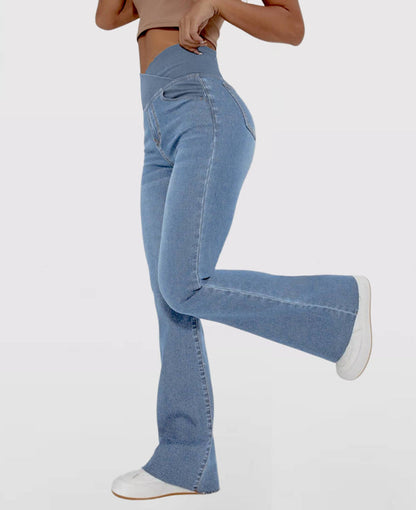 ✅👖【XS-4XL】Úzke rozšírené džínsy s vysokým pásom, tvarujúce zadok