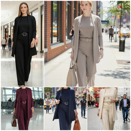 ⏳Špeciálna časovo obmedzená ponuka⏰Elegantná 3-dielna súprava vrátane dlhého kardiganu, topu a nohavíc💞