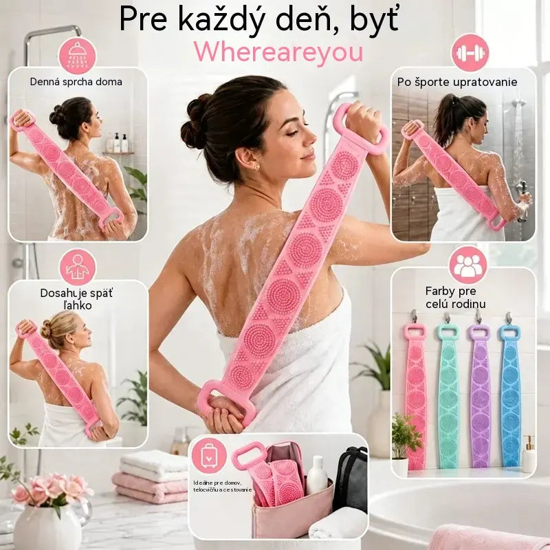 🔥Kúpte 1, získajte 1 zadarmo🔥🛁 Obojstranná silikónová rukavica do kúpeľa – extra dlhá telová drhnúca hubka pre jednoduché čistenie chrbta