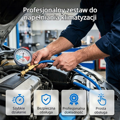 🔧❄️ Wąż do napełniania czynnikiem chłodniczym AC R134a z manometrem – szczelny, łatwy do odczytu, kompatybilny z samochodami, ciężarówkami i domową klimatyzacją – bezpieczne samodzielne napełnianie 🚗
