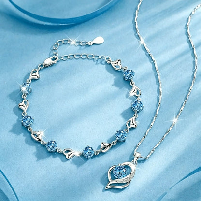 ✨✨【Kup 1, dostaniesz 1 gratis】💎Zestaw bransoletki i naszyjnika Serce Oceanu, srebro 925
