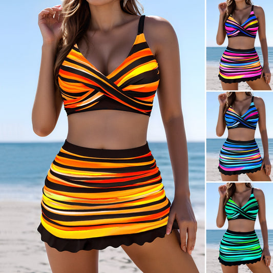 🩱👙【50% OFF】【S-2XL】Costum de baie confortabil din două piese cu imprimeu și fundițe