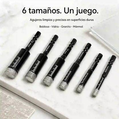 【Cabezal pulido negro de 6/8/10/12/14/16 mm】1 juego por 27 € 🔩 Juego de 6 brocas de diamante para perforaciones precisas en azulejos, cerámica y vidrio.