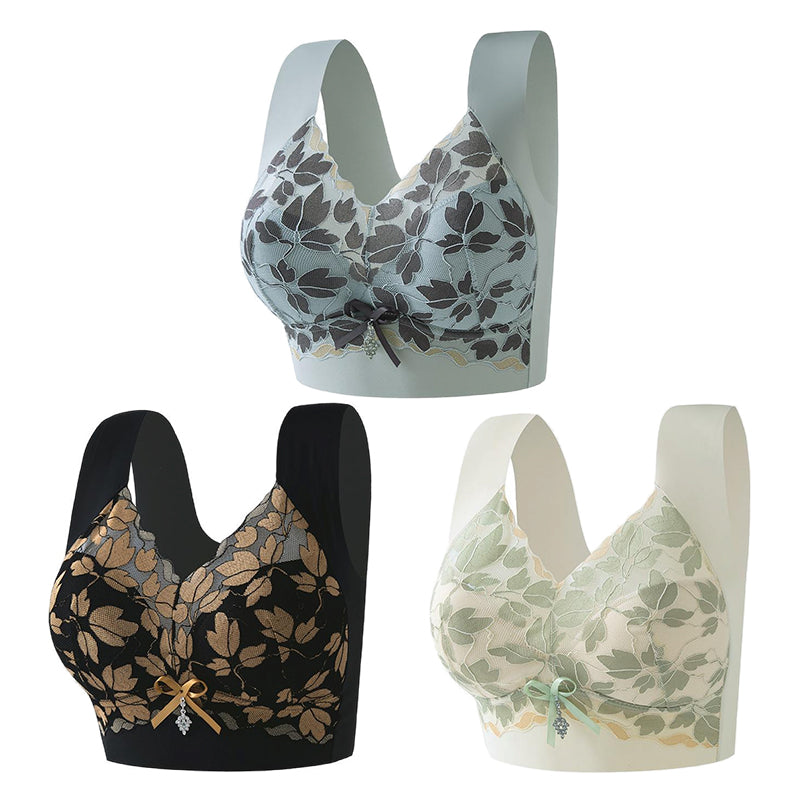 【3/6 piezas】Sujetador de encaje talla grande M-4XL, sin aro de acero, espalda deslumbrante, sexy y transpirable, sin costuras, 【40-100 kg】