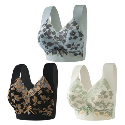 【3/6 piezas】Sujetador de encaje talla grande M-4XL, sin aro de acero, espalda deslumbrante, sexy y transpirable, sin costuras, 【40-100 kg】