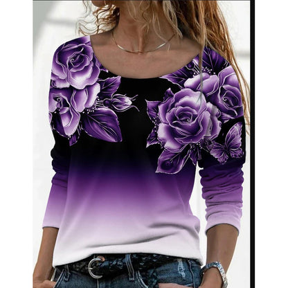 🌺【S-5XL】Top de manga larga y cuello redondo con estampado floral