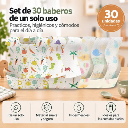 🛡️【30 komada】👶 Jednokratni podbradak za bebe s vodootpornim 3D džepom – tanak, vodootporan i praktičan za svakodnevnu upotrebu 🍽️