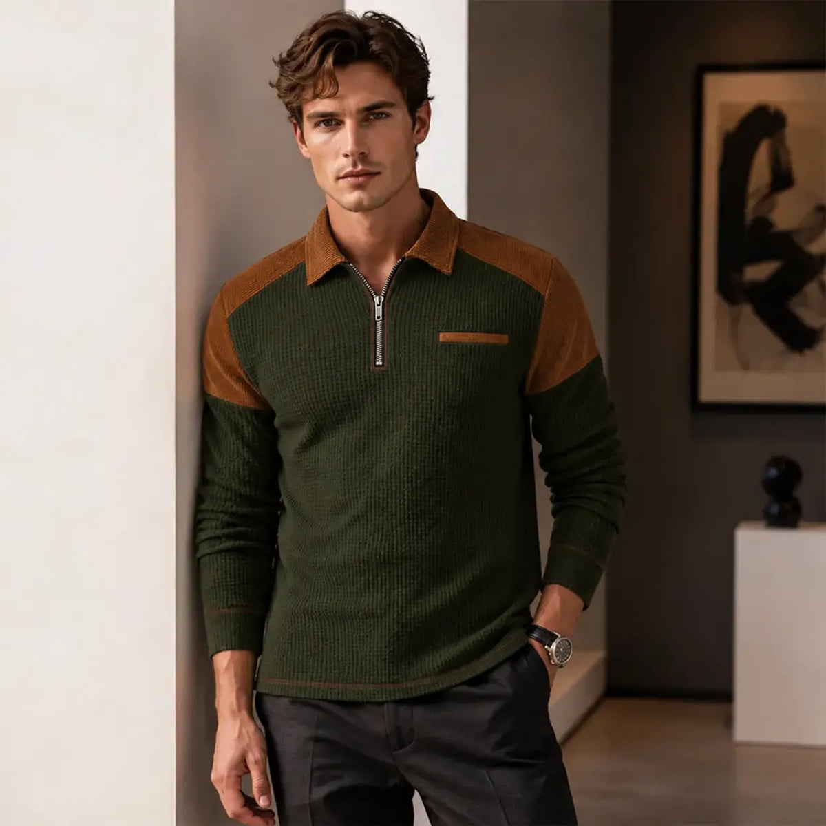 👕【S-3XL】Muška majica s dolčevita ovratnikom i uzorkom vafla✨🧥