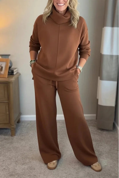 ✨🍁Jesienny damski komplet casual, bluza z wysokim kołnierzem + proste spodnie na co dzień