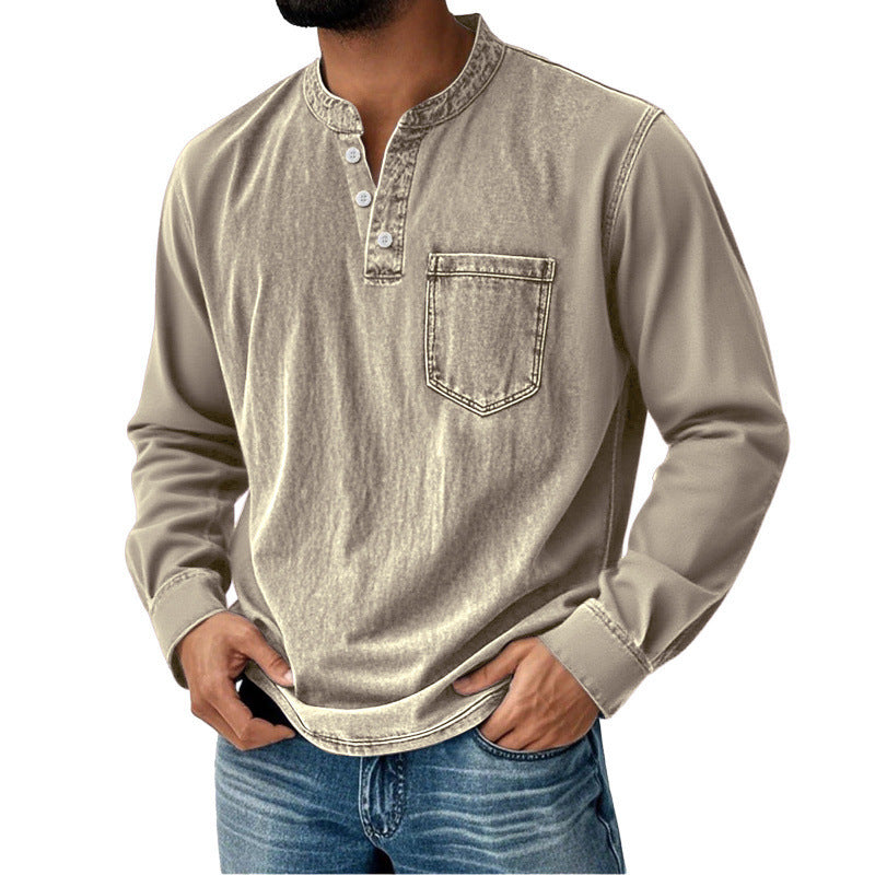 👔🔥【40-120 kg】Camisa vaquera para hombre de manga larga, cuello en V y bolsillo ✅️Pago contra entrega