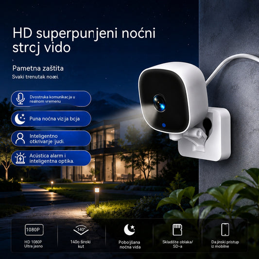 Kamera visoke rezolucije s pametnim sustavom za nadzor doma putem bežičnog WiFi-ja, infracrvenog noćnog vida, dvosmjernog interfona i kamere visoke rezolucije.