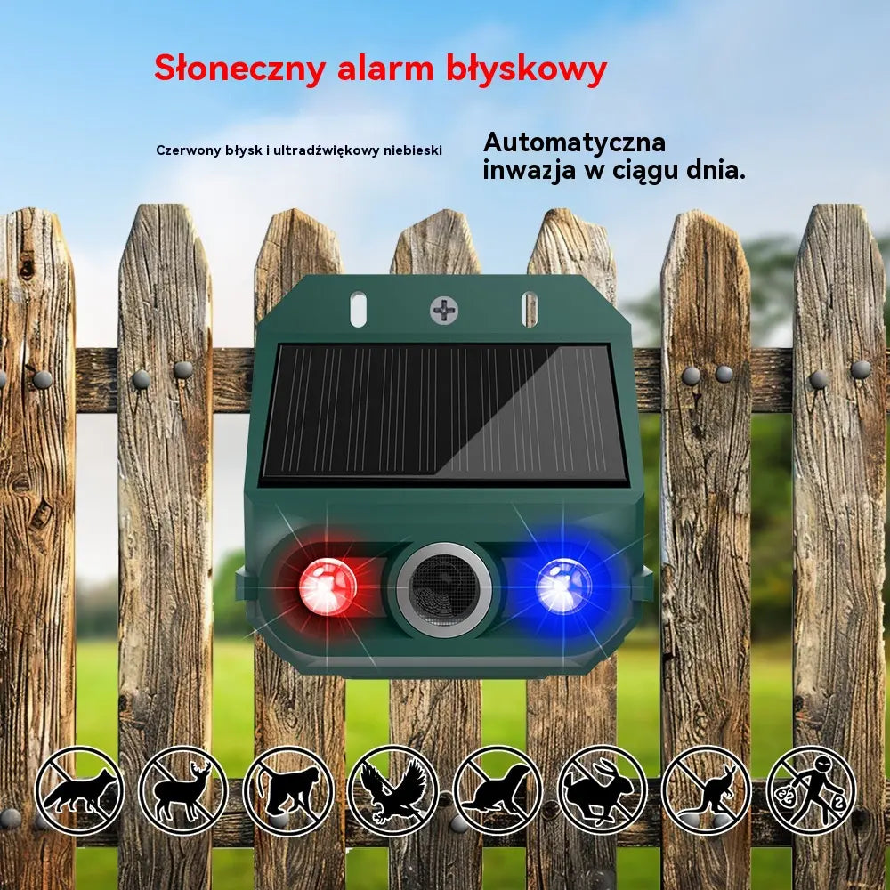 【50% OFF】🔥🐦️Odstraszacz ptaków ultradźwiękowy zasilany energią słoneczną do użytku na zewnątrz z migającym światłem podczerwonym, z czerwoną i niebieską diodą LED