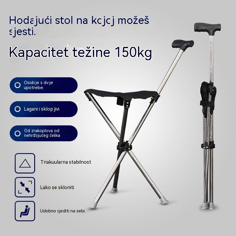 ✨Sklopivi štap za hodanje 2 u 1 sa stolicom, štakama protiv pada, sklopivim i prenosivim✅Teleskopski štapovi za planinarenje
